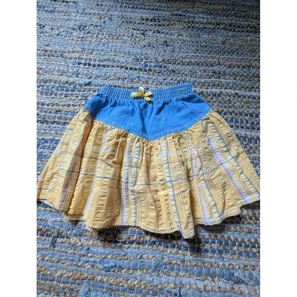 Vtg Buster Brown Blue Yellow Plaid Seersucker Skirt 5 Y2K Cottage Farmhouse Prai
